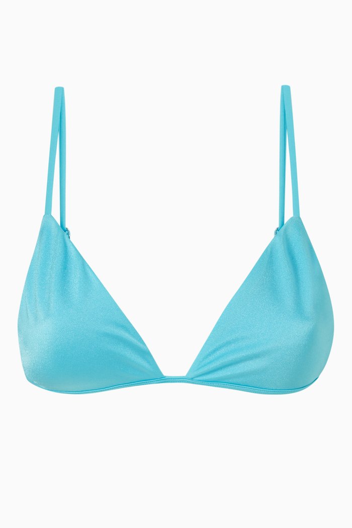 

Chase Triangle Bikini Top in Shine Stretch Nylon, Blue