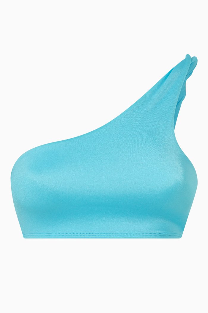 

Barb Twist Bikini Top in Shine Stretch Nylon, Blue