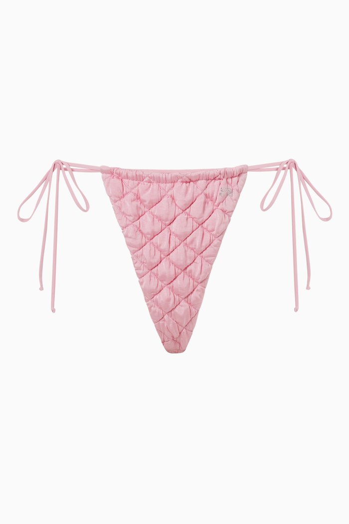 

Tia String Bikini Bottoms in Puffed Nylon Blend, Pink
