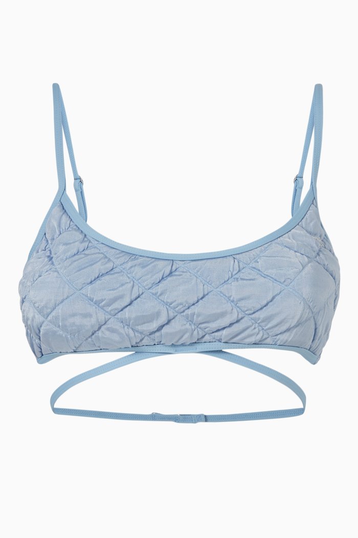 

Waco Bralette Bikini Top in Puffed Nylon Blend, Blue