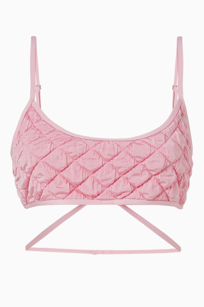 

Waco Bralette Bikini Top in Puffed Nylon Blend, Pink