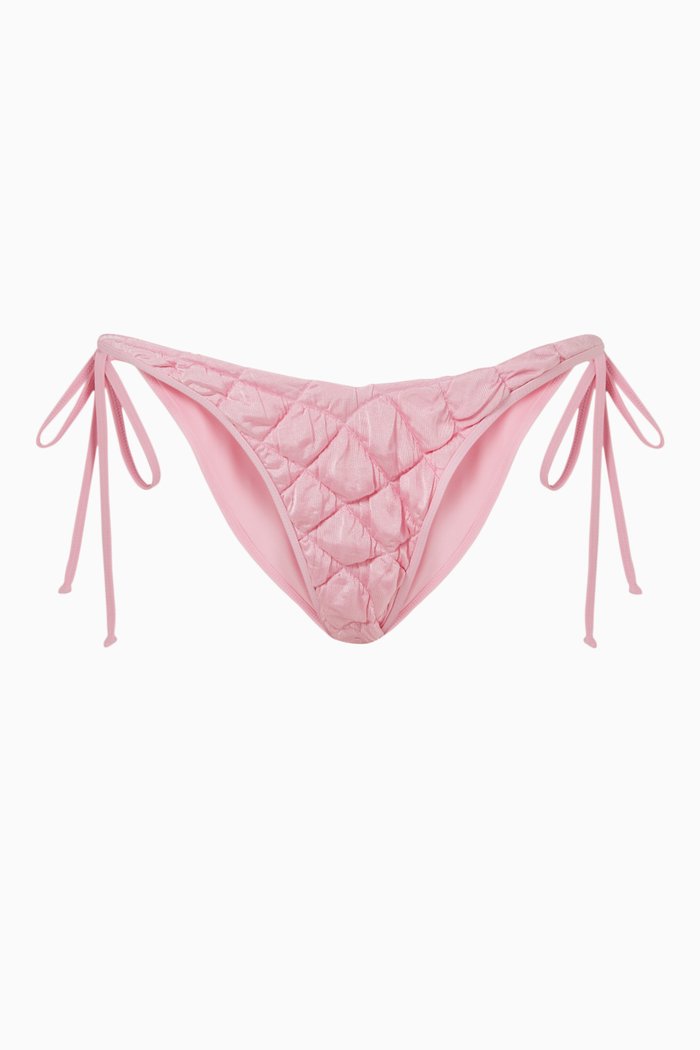 

Connor String Bikini Bottoms in Puffed Nylon Blend, Pink