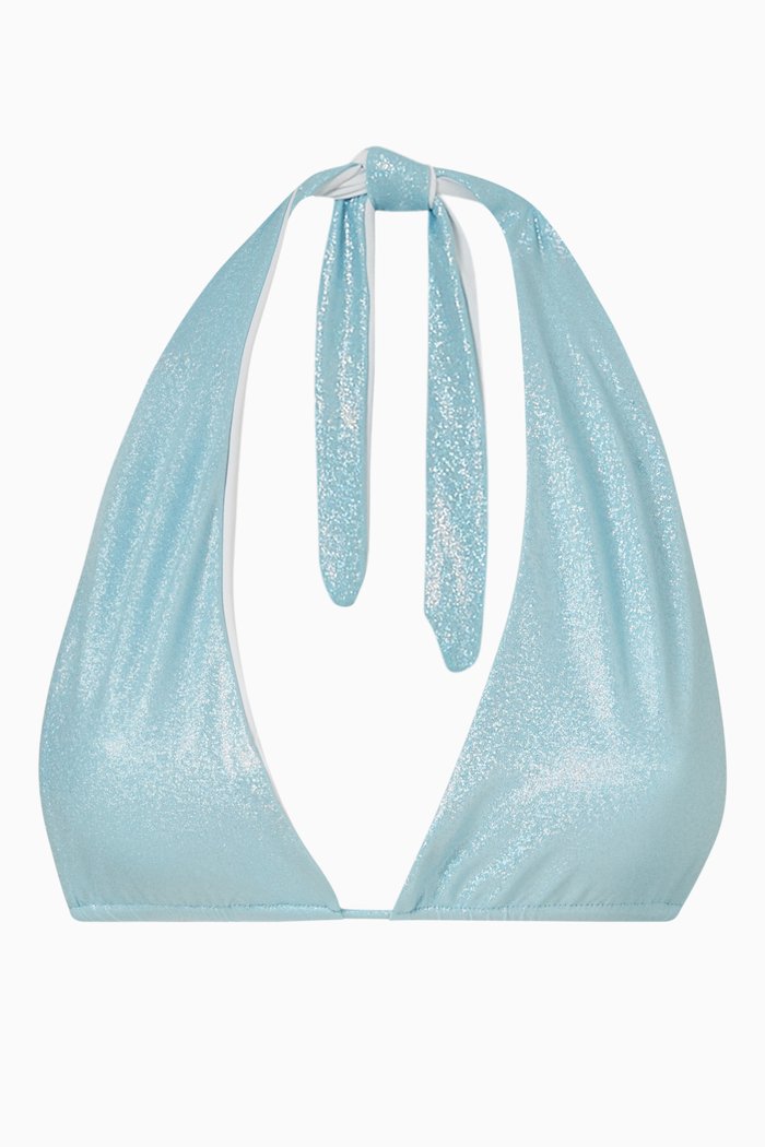

Julianne Halter Bikini Top in Iridescent Stretch Nylon, Blue
