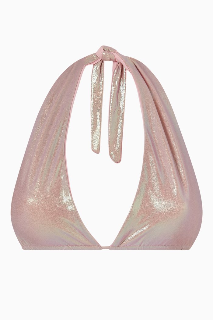 

Julianne Halter Bikini Top in Iridescent Stretch Nylon, Silver