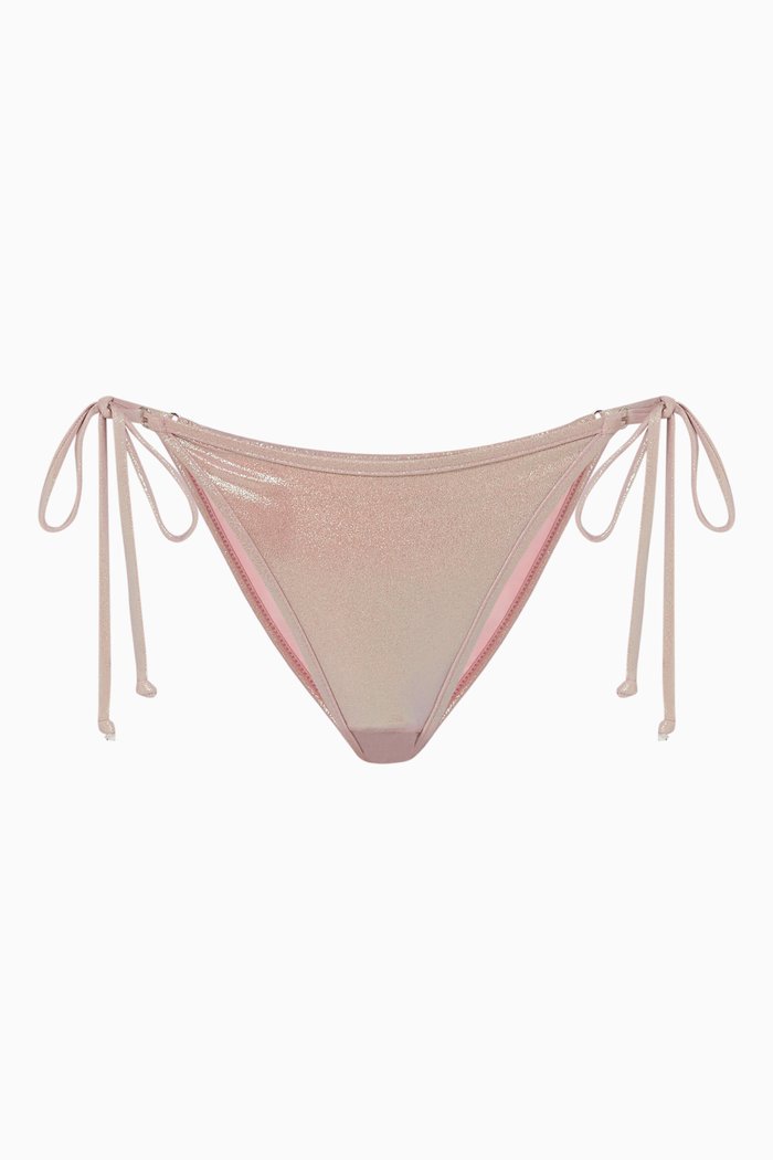 

Mariah String Bikini Bottoms in Iridescent Stretch Nylon, Silver
