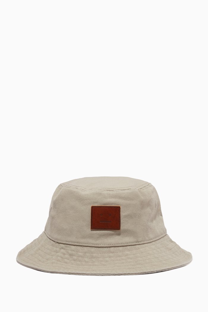 

Leather-patch Bucket Hat in Organic Cotton, Neutral