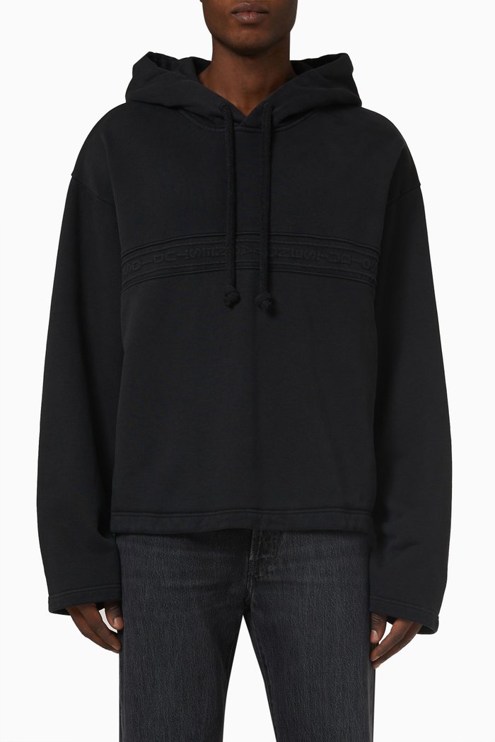 

Logo Tape Hoodie in Organic Cotton Fleece, Black