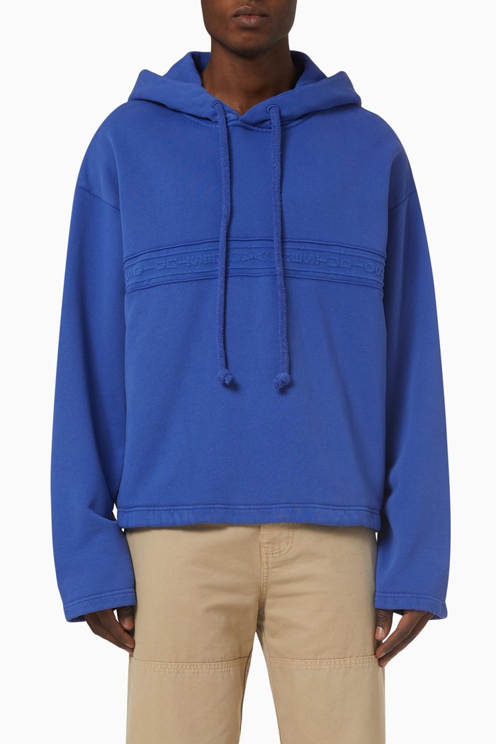 

Logo Tape Hoodie in Organic Cotton Fleece, Blue