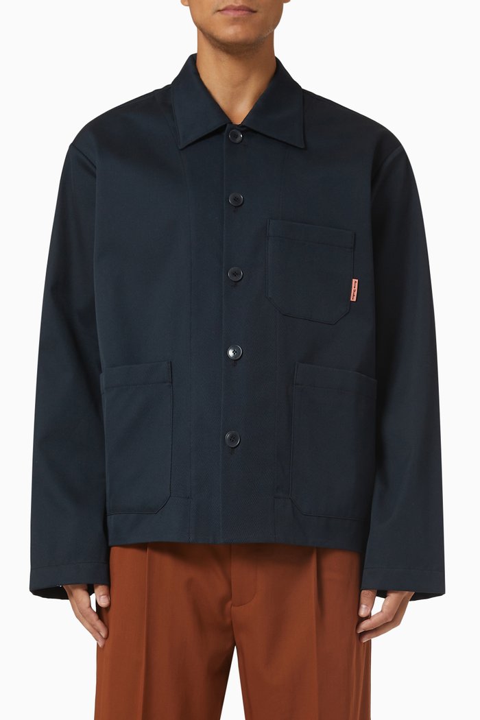 

Pink Flag Label Shirt Jacket in Cotton Twill, Blue