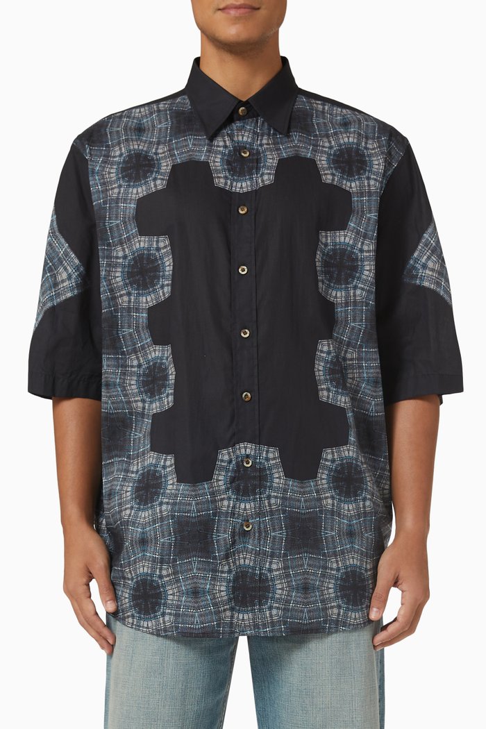 

Sandrosa Kaleidoscope Print Shirt in Crinkle Cotton, Blue