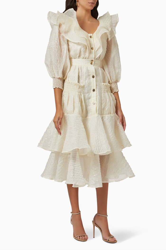 

Ruffled Midi Dress, White