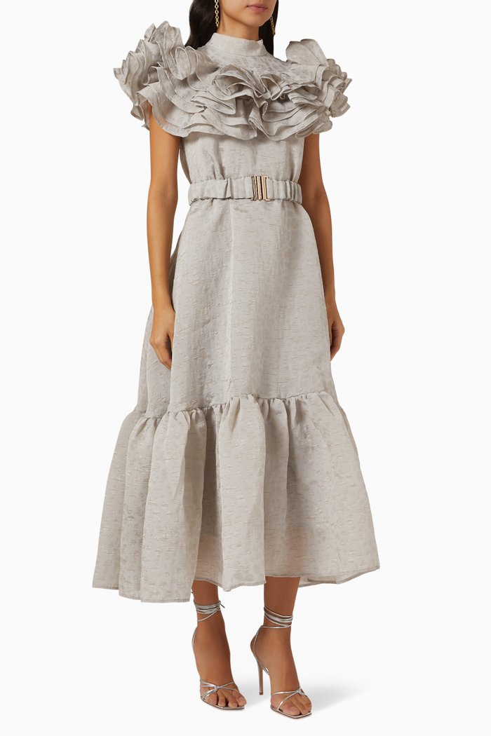 

Ruffled Midi Dress, Grey