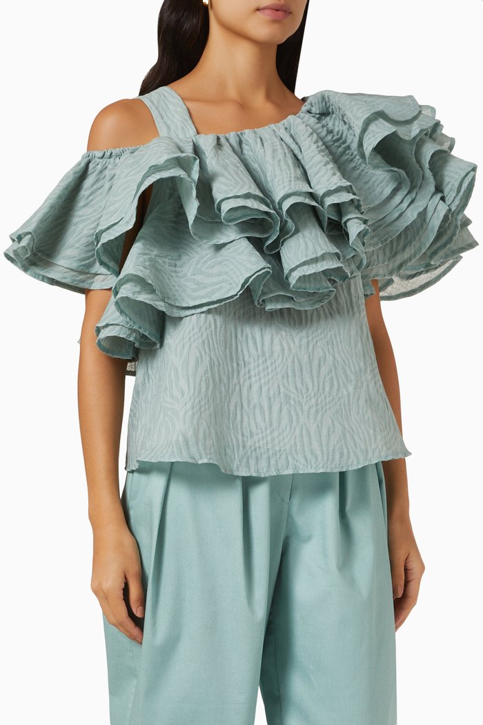 Ruffled Off-shoulder Top, Green