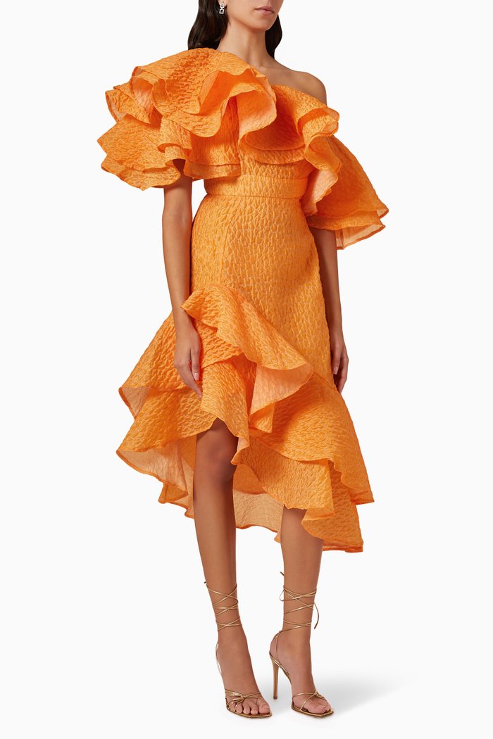 

Ruffled Midi Dress, Orange