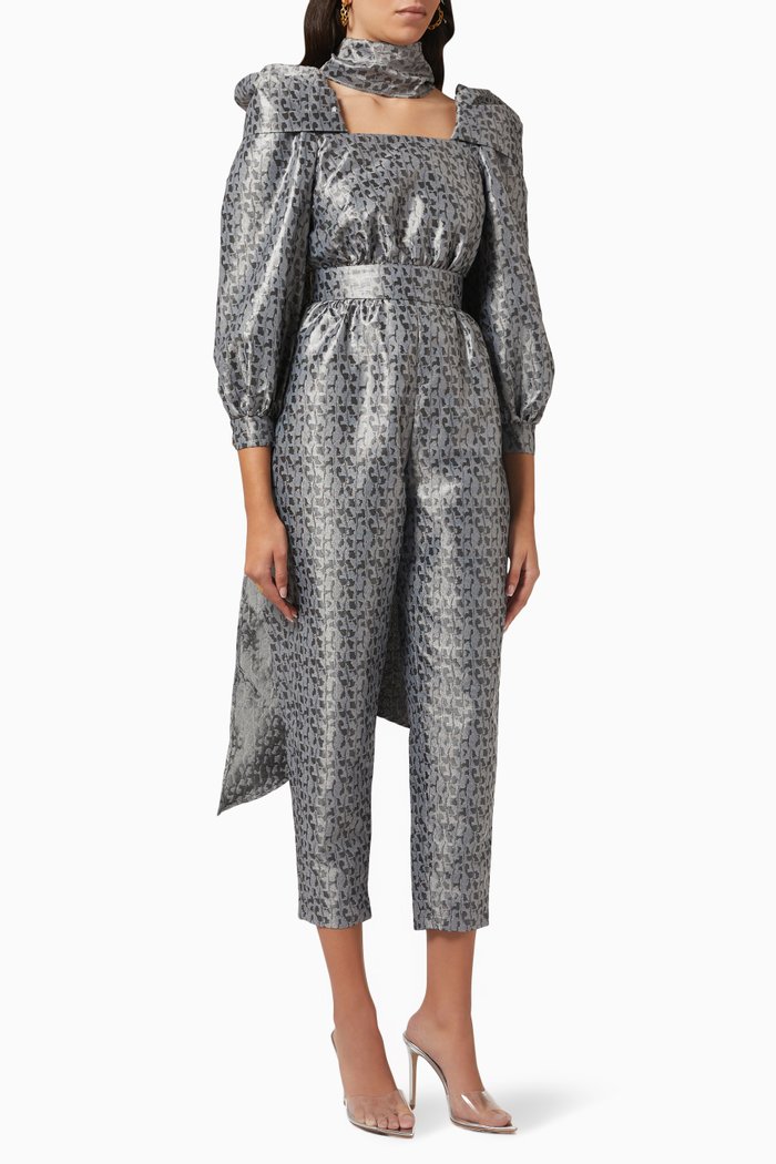 

Puff-sleeved Cape Jumpsuit, Grey