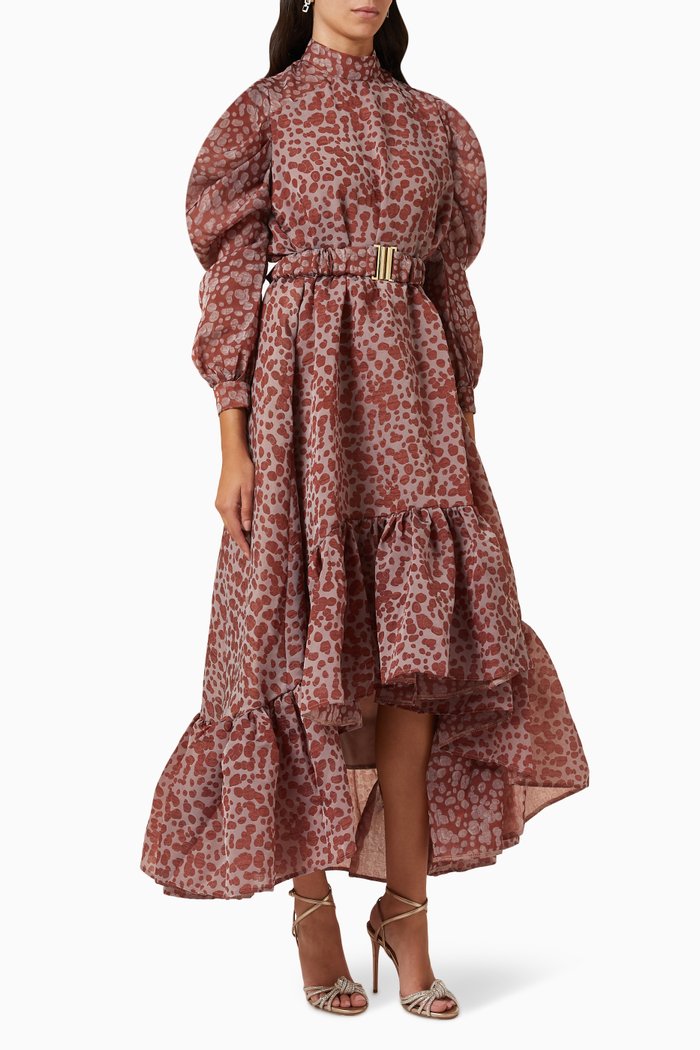

Puff Sleeve Dress, Brown