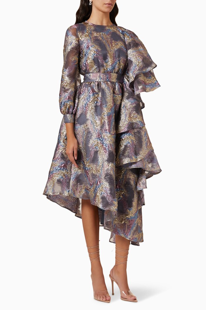 

Ruffle Long Sleeve Dress, Grey