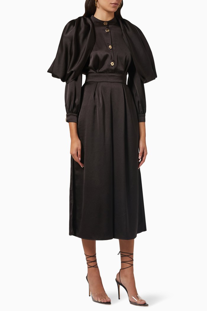 

Puff-sleeve Wide-leg Jumpsuit, Black