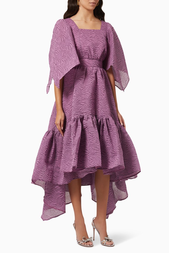 

Cape-sleeved Midi Dress, Purple