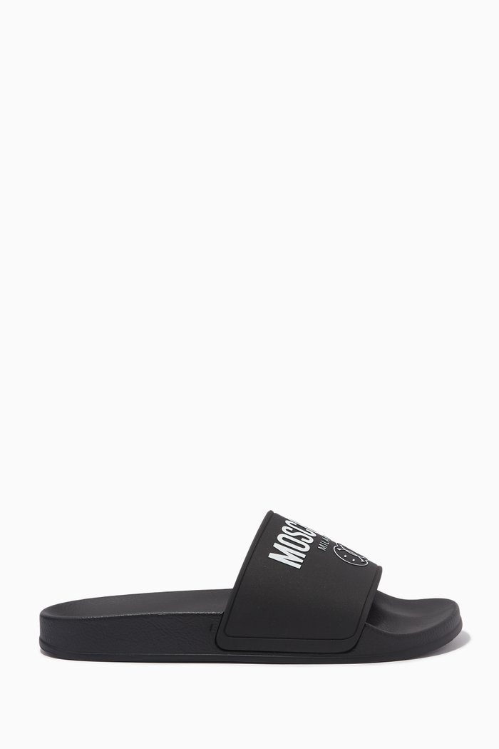 

Double Smile Logo Slide Sandals in Rubber, Black