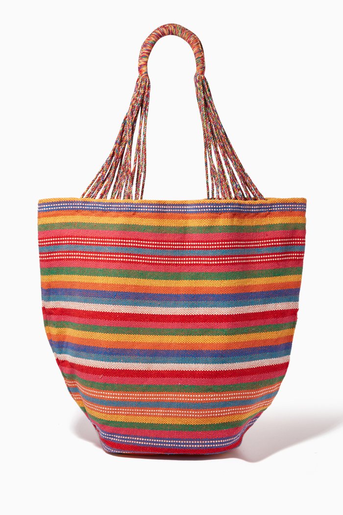 Gaia Tote Bag in Striped Cotton Loom, Multicolour