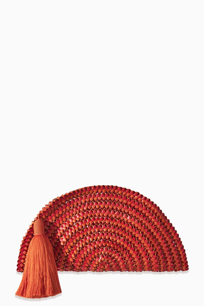 

Valentina Pulse Clutch Bag in Piaçava Straw, Orange