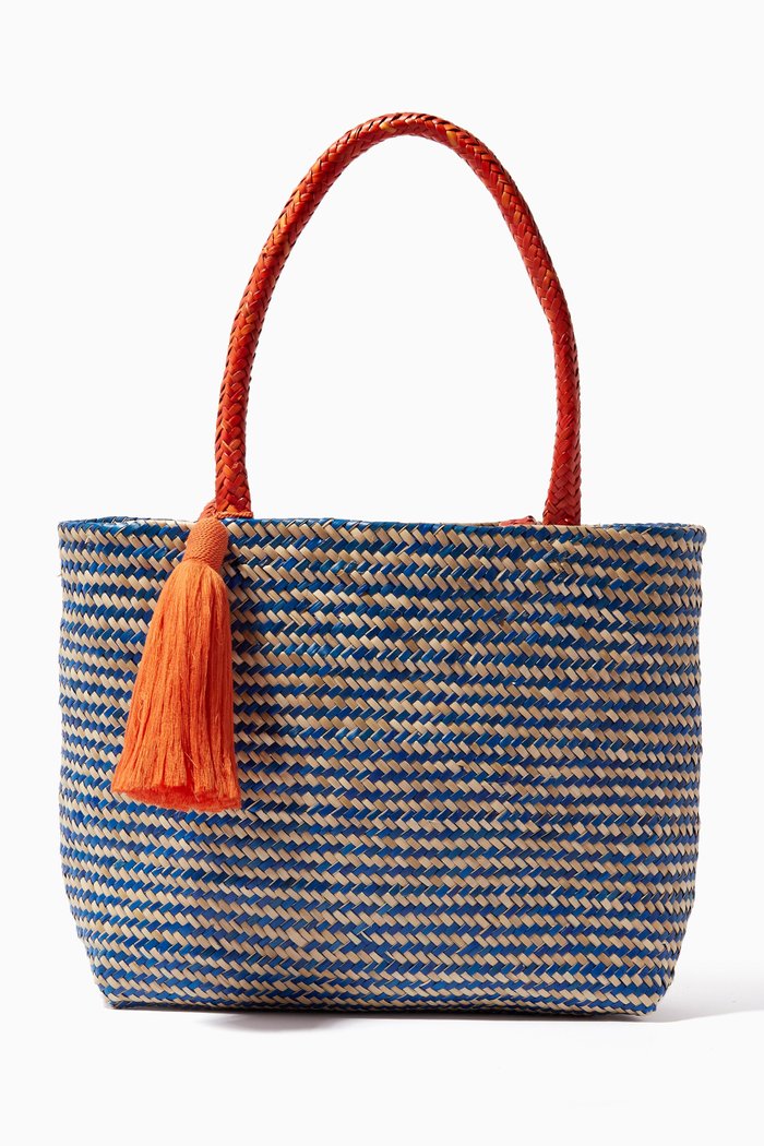 

Brit Medium Pulse Tote Bag in Piaçava Straw, Blue