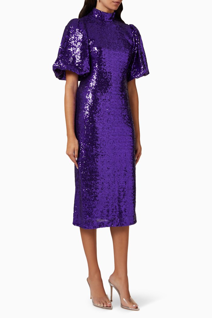 

Sola Midi Dress in Sequin-embellished Polyester, Purple