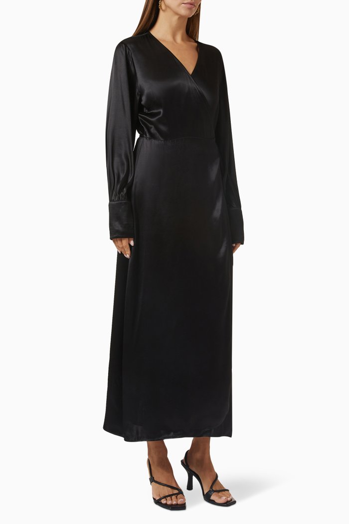 

Flyra Maxi Wrap Dress in Viscose-satin, Black