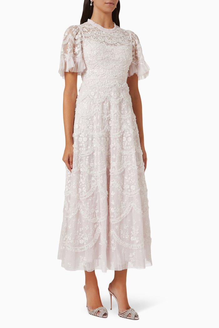 

Lily Bloom Ankle Gown in Tulle Mesh, Pink