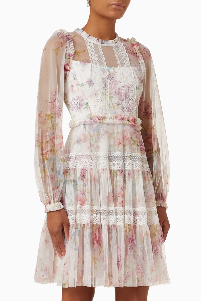 

Floral Wonder Micro Mini Dress in Tulle, Grey