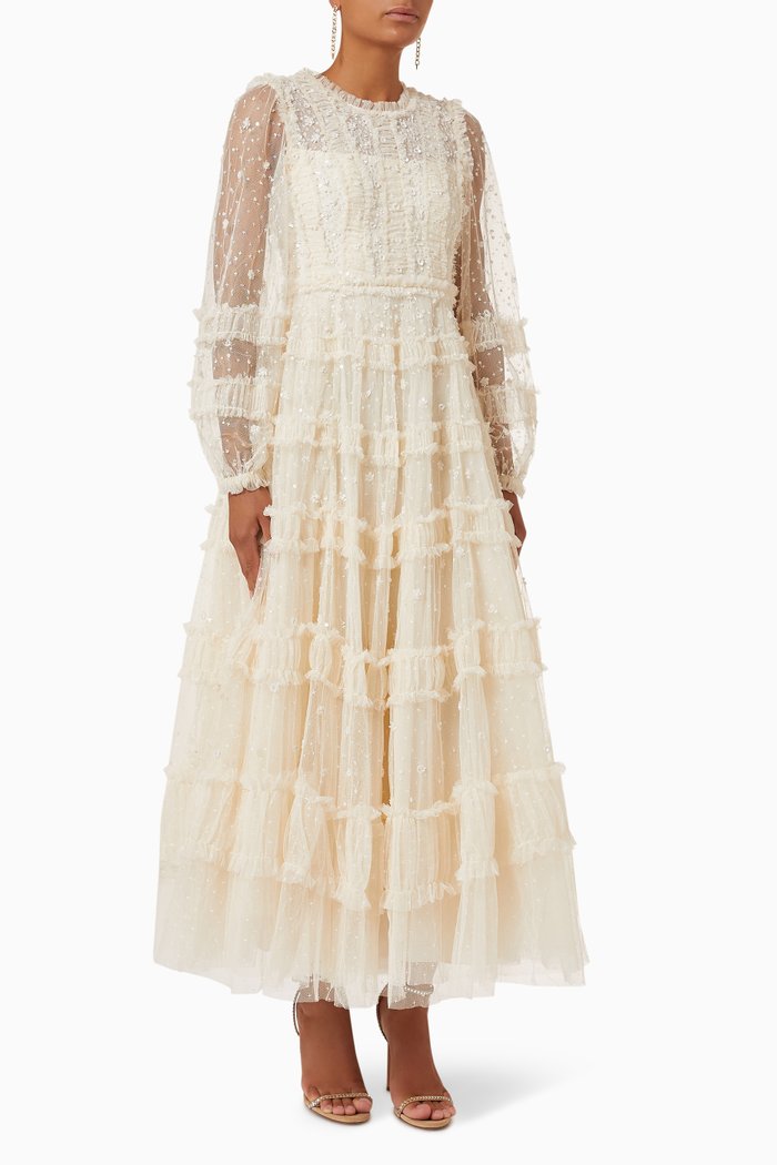 

Violet Shimmer Ankle Gown in Tulle, Neutral