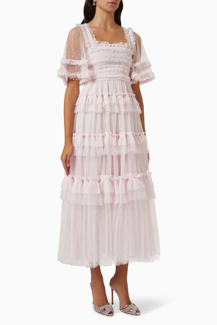 

Peaches Smocked Ankle Gown in Tulle, Pink