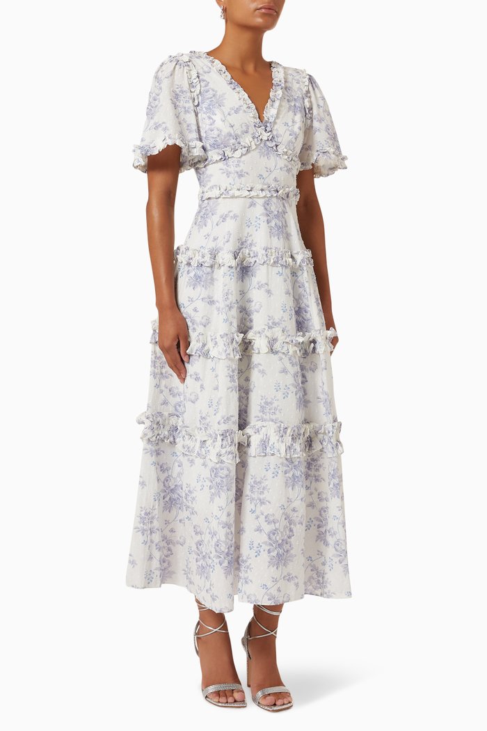 

Rambling Roses Ankle Gown in Cotton, Blue
