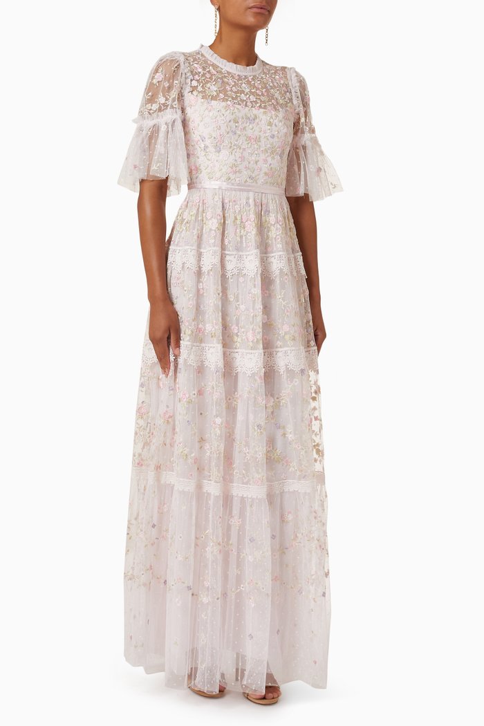 

Araminta Lace Round Neck Gown in Tulle, Pink