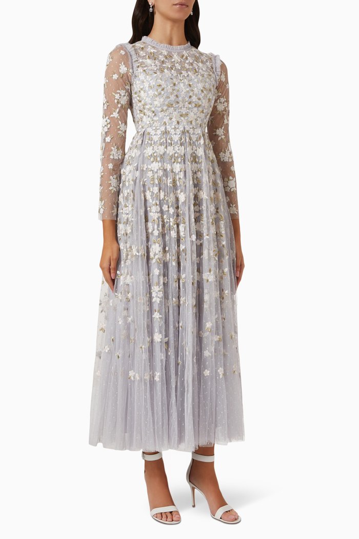 

Camellia Ditsy Ankle Gown in Tulle, Blue