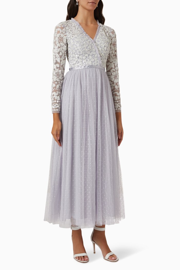 

Tempest Bodice Ankle Gown in Tulle, Blue