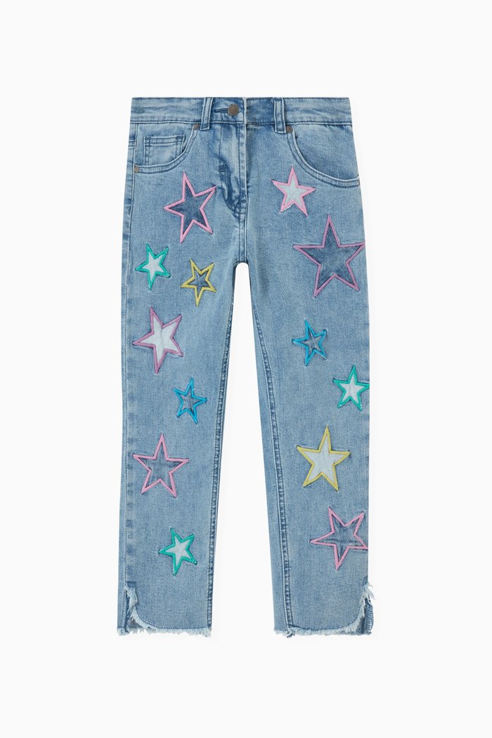 

Star Embroidery Patch Pants in Denim, Blue