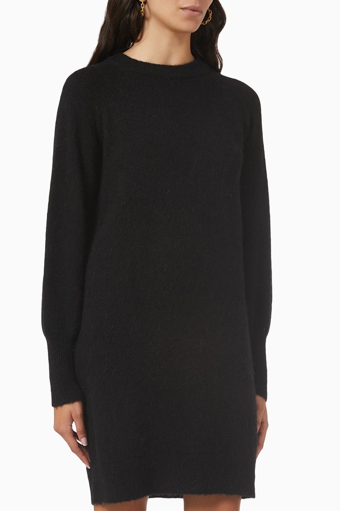 Lulu Knit Mini Dress in Wool Blend, Black