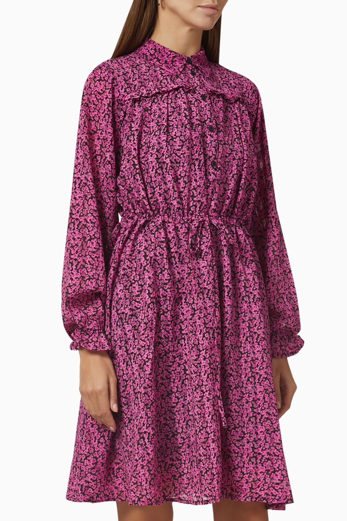

Quira Floral-print Frilled Mini Dress in Recycled Crêpe, Pink