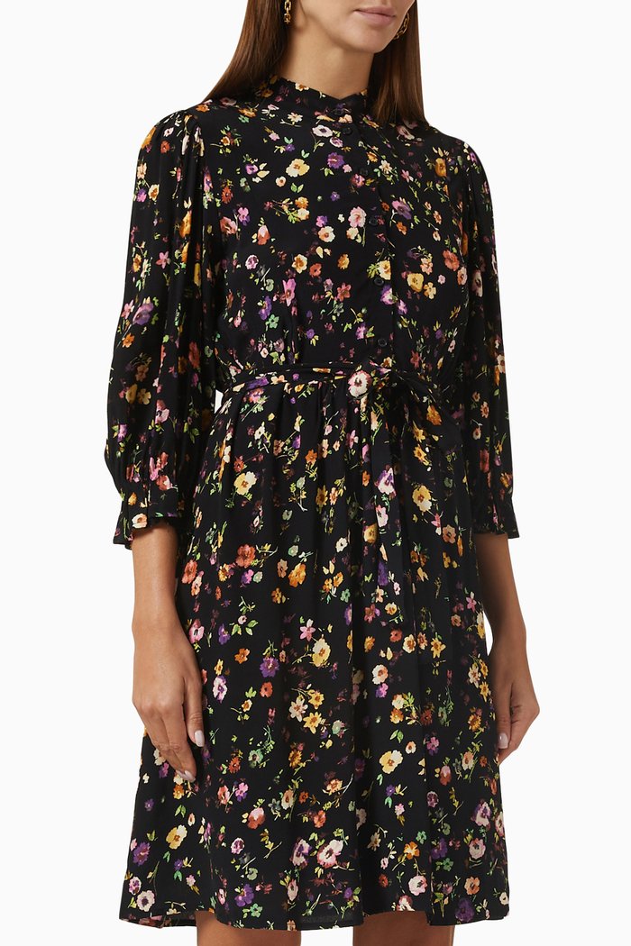 

Fjyn Floral-print Mini Dress in EcoVero™, Black