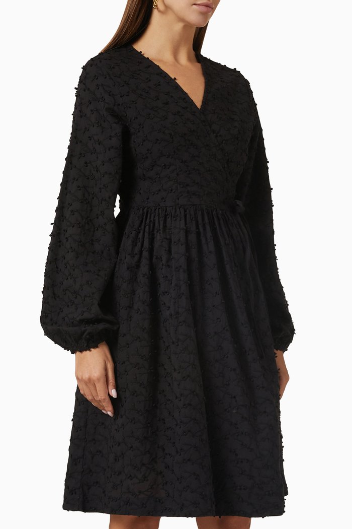 

Fpoe Embroidered Midi Wrap Dress in Organic Cotton, Black