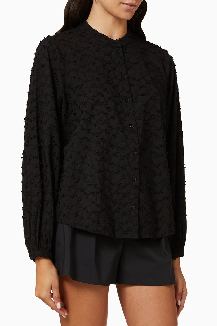 Fpoe Embroidered Blouse in Organic Cotton, Black