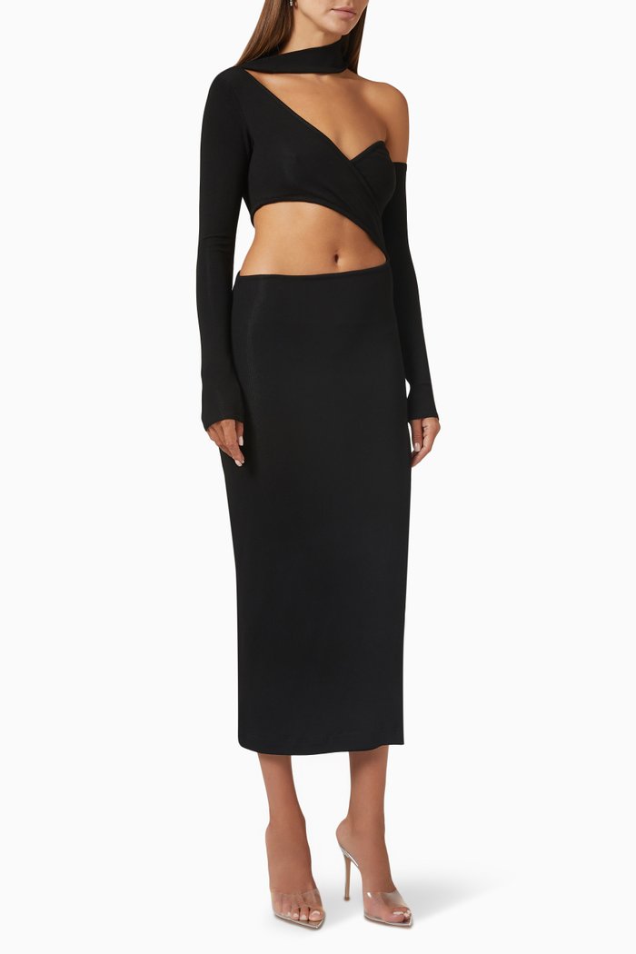 

Slanted One-shoulder Midi Dress in Stretch-viscose, Black