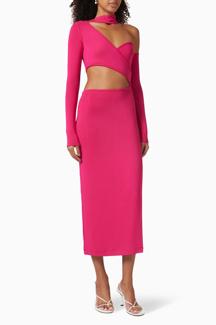 

Slanted One-shoulder Midi Dress in Stretch-viscose, Pink