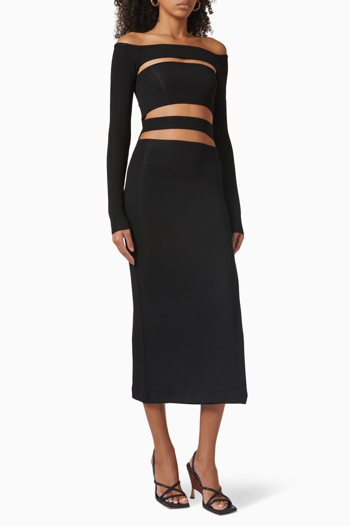Cut-out Bandage Midi Dress in Stretch-viscose, Black