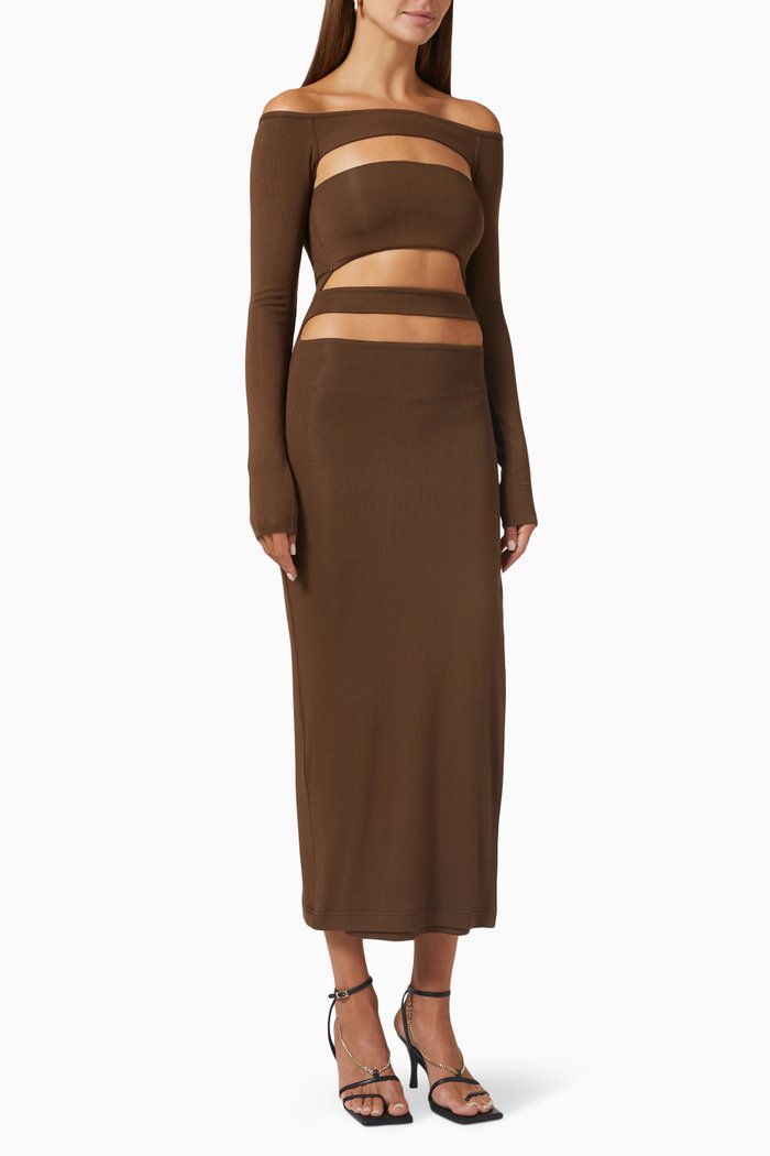 

Cut-out Bandage Midi Dress in Stretch-viscose, Brown