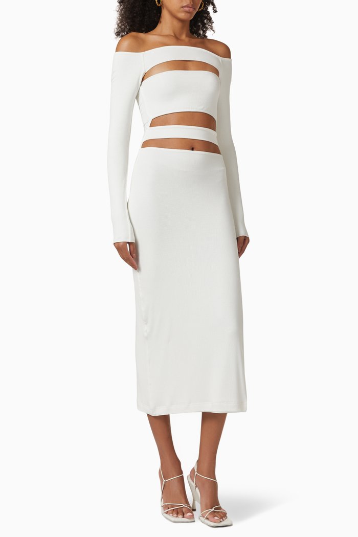Cut-out Bandage Midi Dress in Stretch-viscose, Neutral