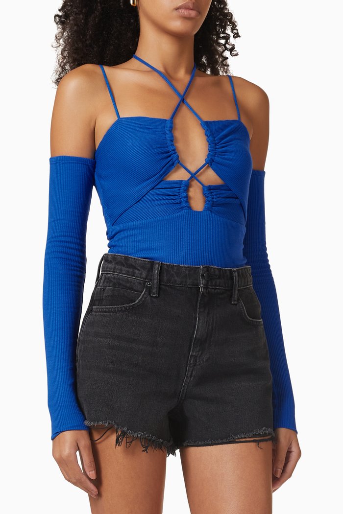 

Cut-out Off-shoulder Bodysuit in Stretch-viscose, Blue