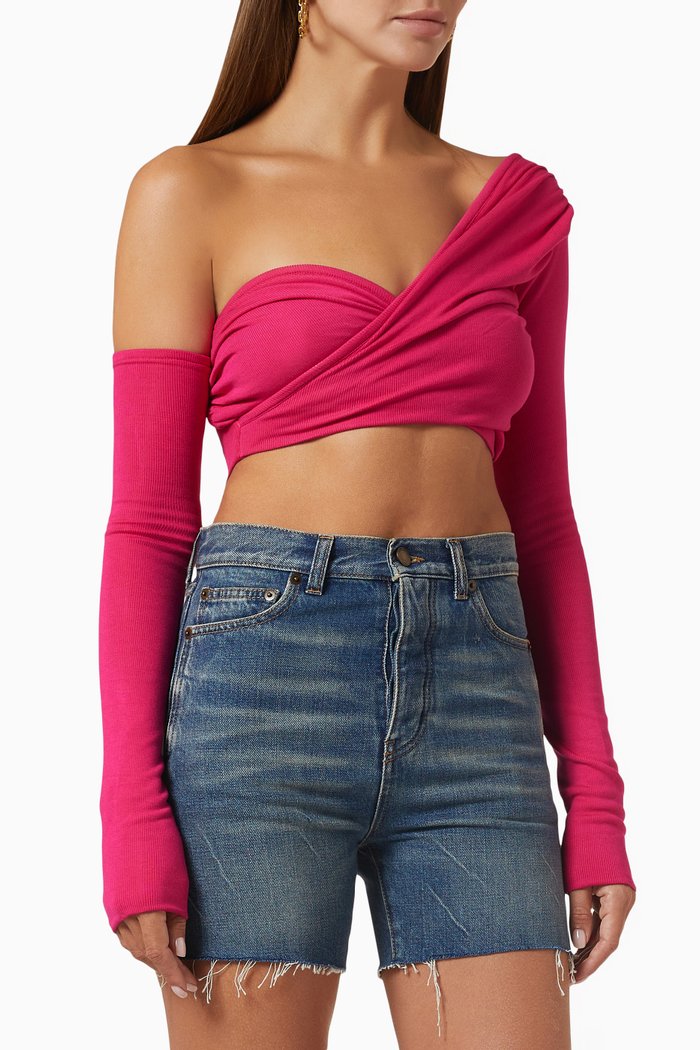 

Off-shoulder Slanted Crop Top in Stretch-viscose, Pink